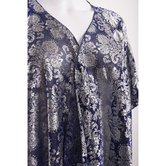 LulaRoe Womens Monroe Fringe CoverUp Duster Shawl Top S Small Blue Silver NWT - Picture 3 of 6